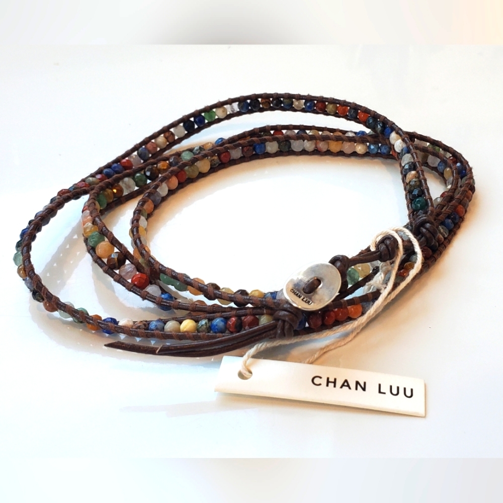 Chan Luu Wrap Bracelet Necklace Semi Precious Stones Leather Cord
